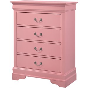 pemberly row transitional wood 4 drawer chest in pink
