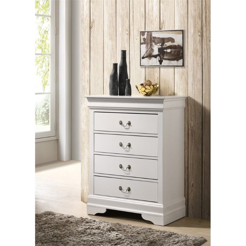 Pemberly Row Transitional Wood Veneer 4-Drawers Bedroom Chest in White
