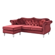 Pemberly Row Transitional Tufted Velvet Sofa Chaise in Burgundy Red