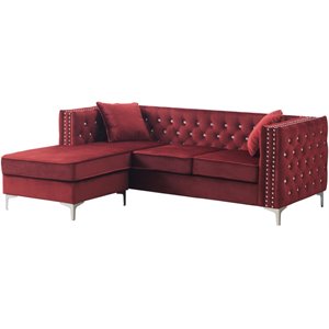 pemberly row contemporary tufted velvet sofa chaise in burgundy