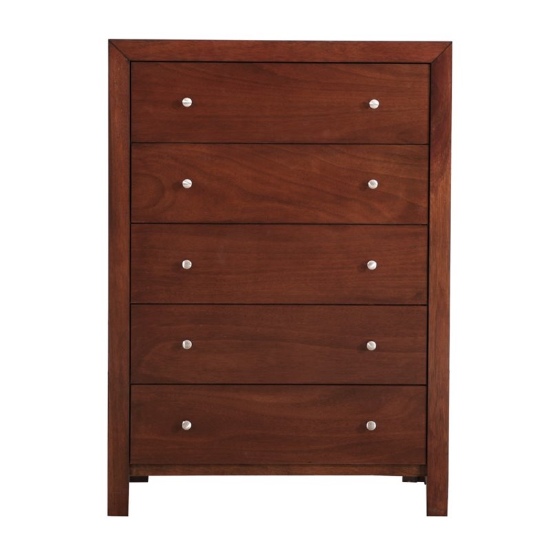 Pemberly Row Transitional 5-Drawer Solid Wood Bedroom Chest in Cherry