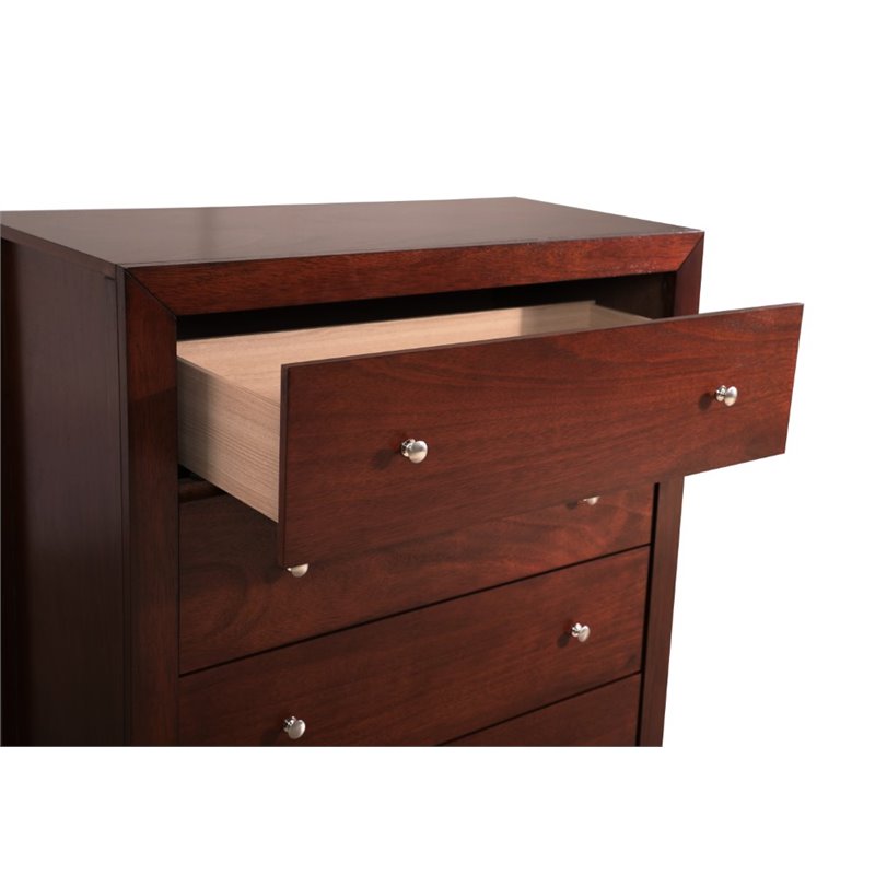 Pemberly Row Transitional 5-Drawer Solid Wood Bedroom Chest in Cherry