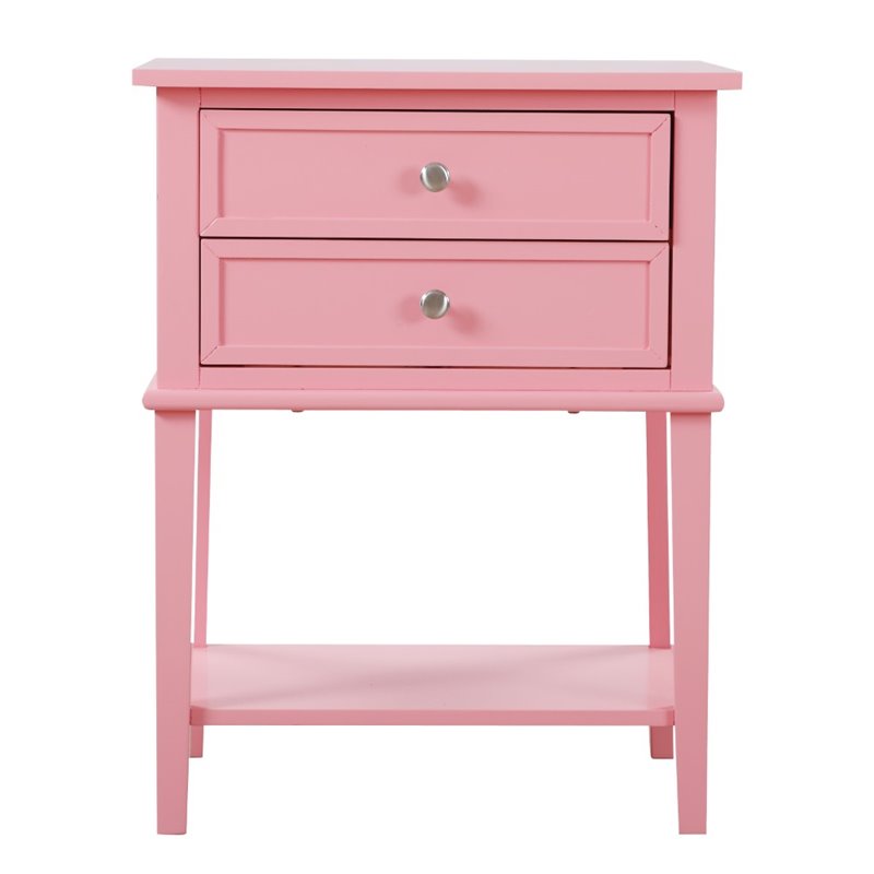 Pemberly Row Contemporary Solid Wood 2 Drawer Nightstand in Pink