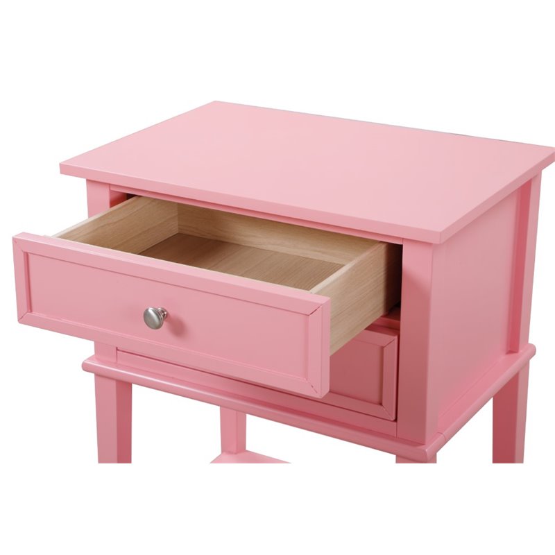 Pemberly Row Contemporary Solid Wood 2 Drawer Nightstand in Pink