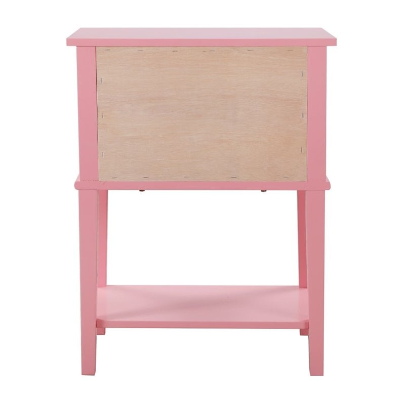 Pemberly Row Contemporary Solid Wood 2 Drawer Nightstand in Pink