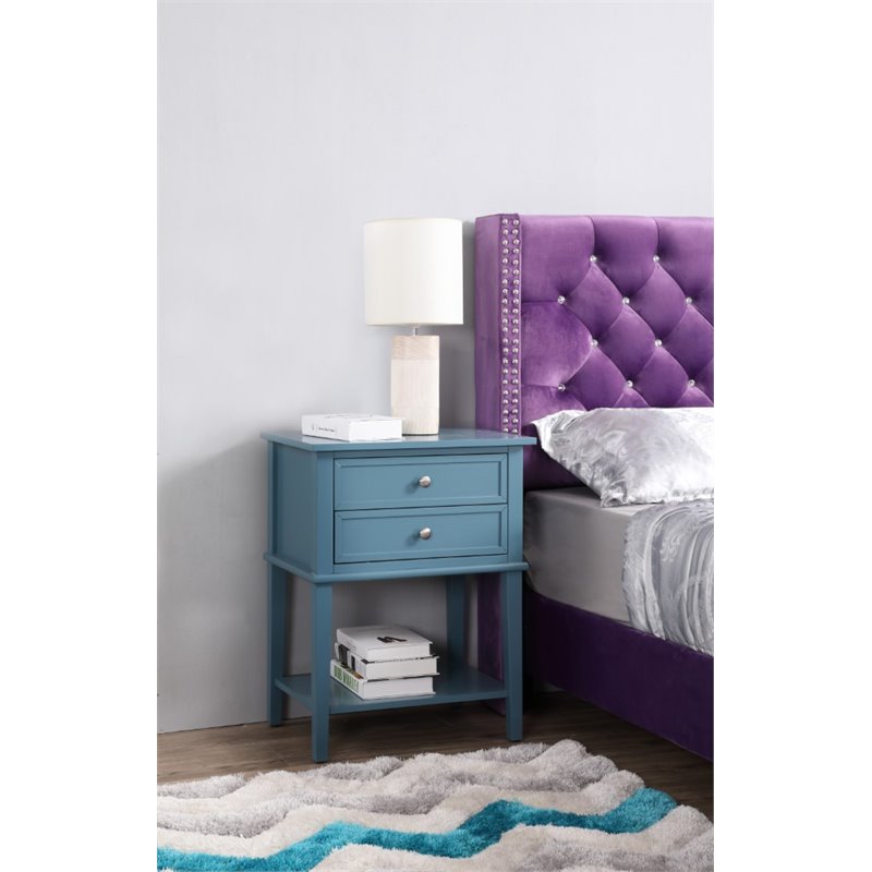 Pemberly Row Contemporary Solid Wood 2 Drawer Nightstand in Teal