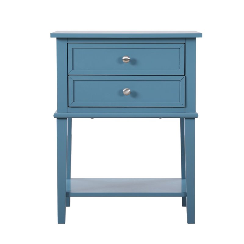 Pemberly Row Contemporary Solid Wood 2 Drawer Nightstand in Teal
