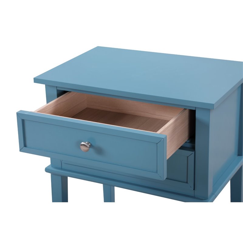 Pemberly Row Contemporary Solid Wood 2 Drawer Nightstand in Teal