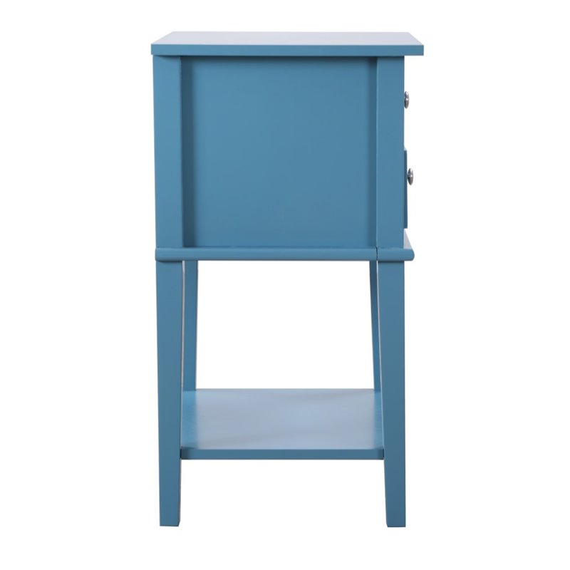 Pemberly Row Contemporary Solid Wood 2 Drawer Nightstand in Teal
