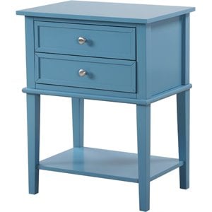 Pemberly Row Contemporary Solid Wood 2 Drawer Nightstand in Teal