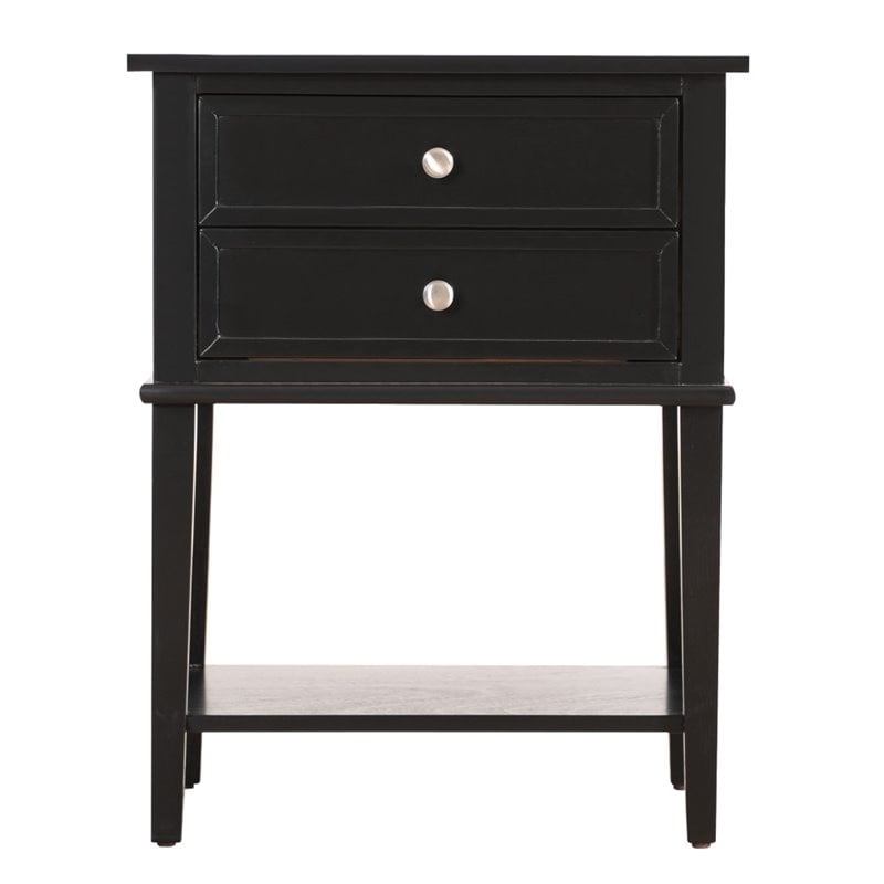 Pemberly Row Contemporary Solid Wood 2 Drawer Nightstand in Black