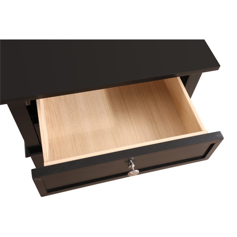 Pemberly Row Contemporary Solid Wood 2 Drawer Nightstand in Black