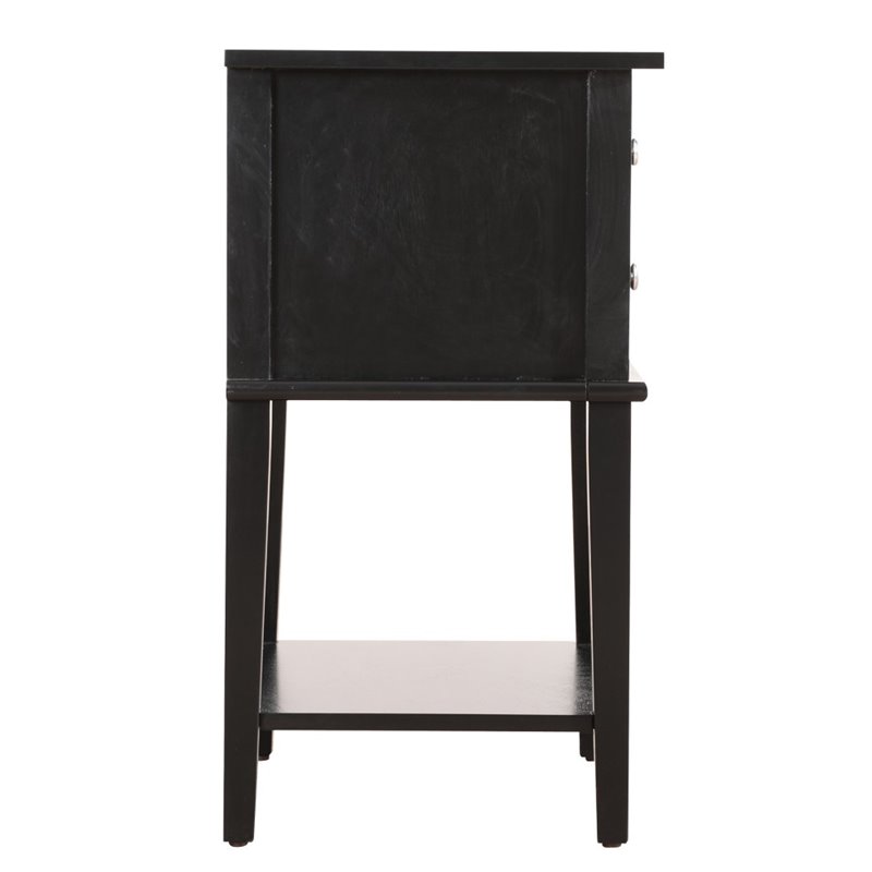 Pemberly Row Contemporary Solid Wood 2 Drawer Nightstand in Black