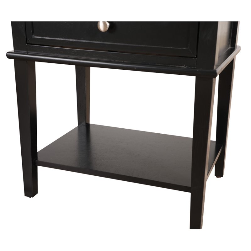 Pemberly Row Contemporary Solid Wood 2 Drawer Nightstand in Black