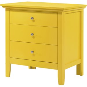 Pemberly Row Contemporary Solid Wood 3 Drawer Nightstand in Yellow