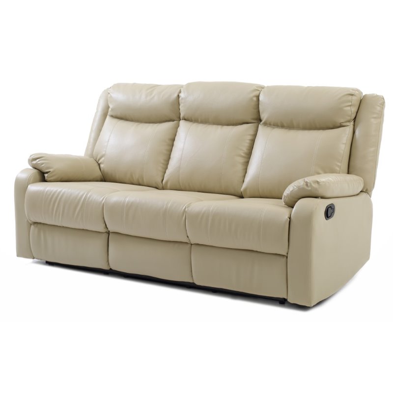 Pemberly Row Contemporary Faux Leather Double Reclining Sofa in Putty