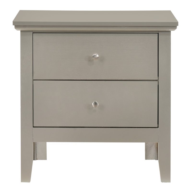 Pemberly Row Transitional Wood 2 Drawer Nightstand in Silver Champagne