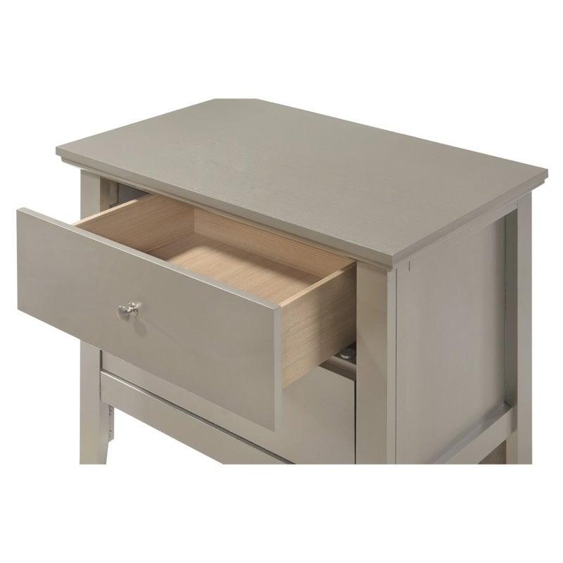 Pemberly Row Transitional Wood 2 Drawer Nightstand in Silver Champagne
