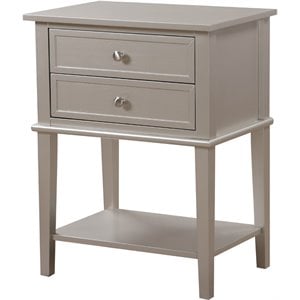 Pemberly Row Contemporary Solid Wood 2 Drawer Nightstand in Silver Champagne