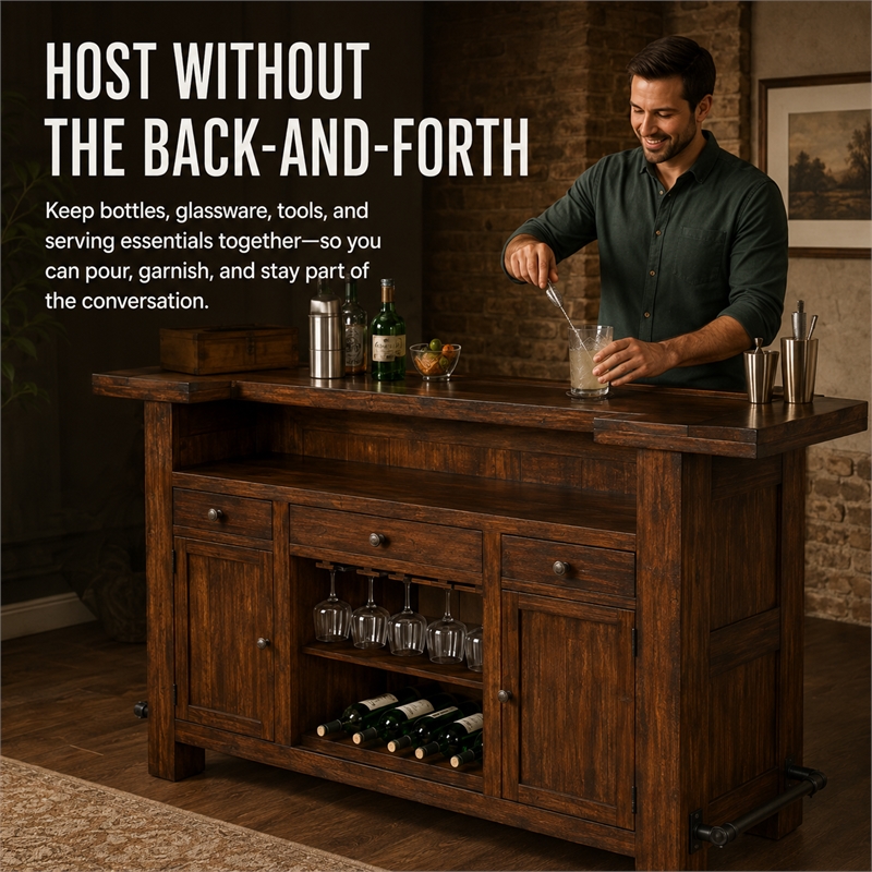Pemberley Row Mahogany Medium Brown Bar Unit Rectangular Distressed 43