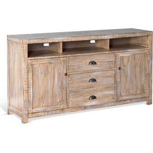 Pemberly Row 66&quot Coastal Wood TV Console in Weathered Brown