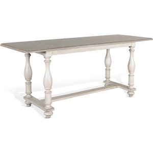 Pemberly Row Coastal 84&quot Wood Counter Height Table in Taupe Off White