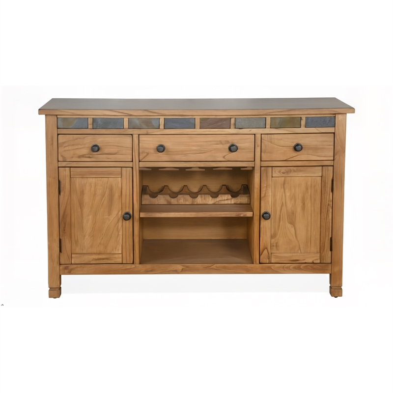 Pemberly Row Adjustable Shelf Farmhouse Wood Buffet in Rustic Oak