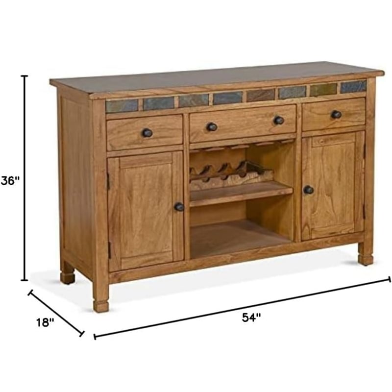 Pemberly Row Adjustable Shelf Farmhouse Wood Buffet in Rustic Oak