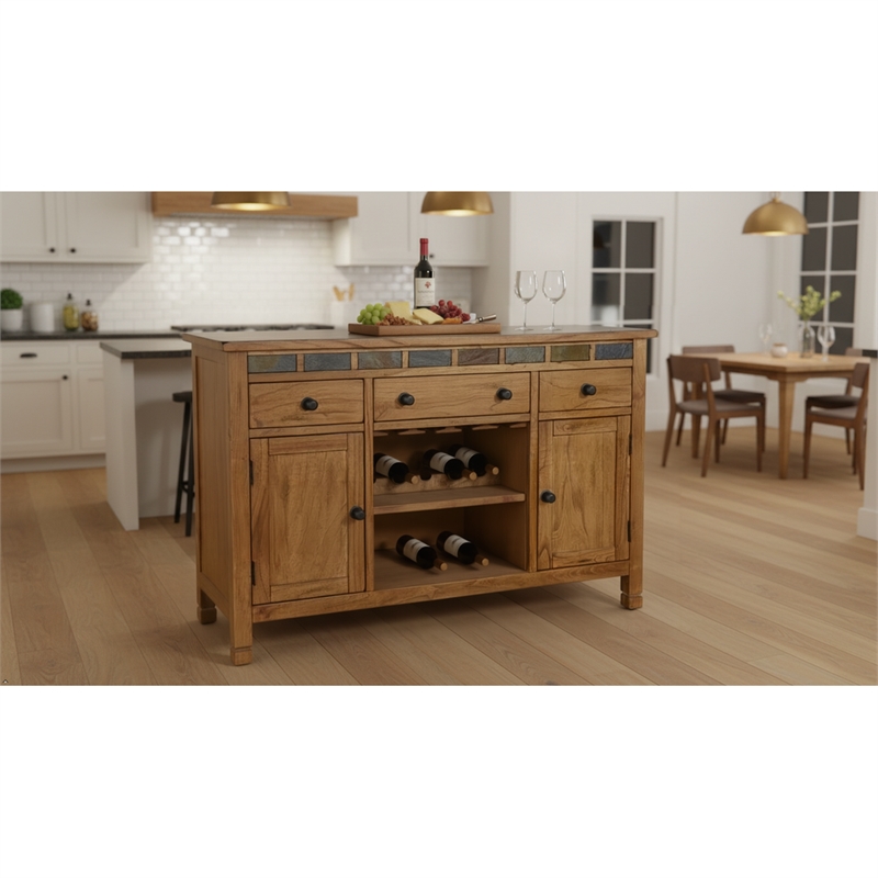 Pemberly Row Adjustable Shelf Farmhouse Wood Buffet in Rustic Oak