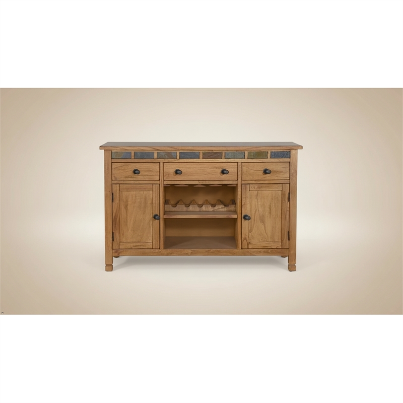 Pemberly Row Adjustable Shelf Farmhouse Wood Buffet in Rustic Oak