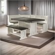 Pemberly Row Farmhouse Wood Breakfast Nook Set in Off White Dark Brown