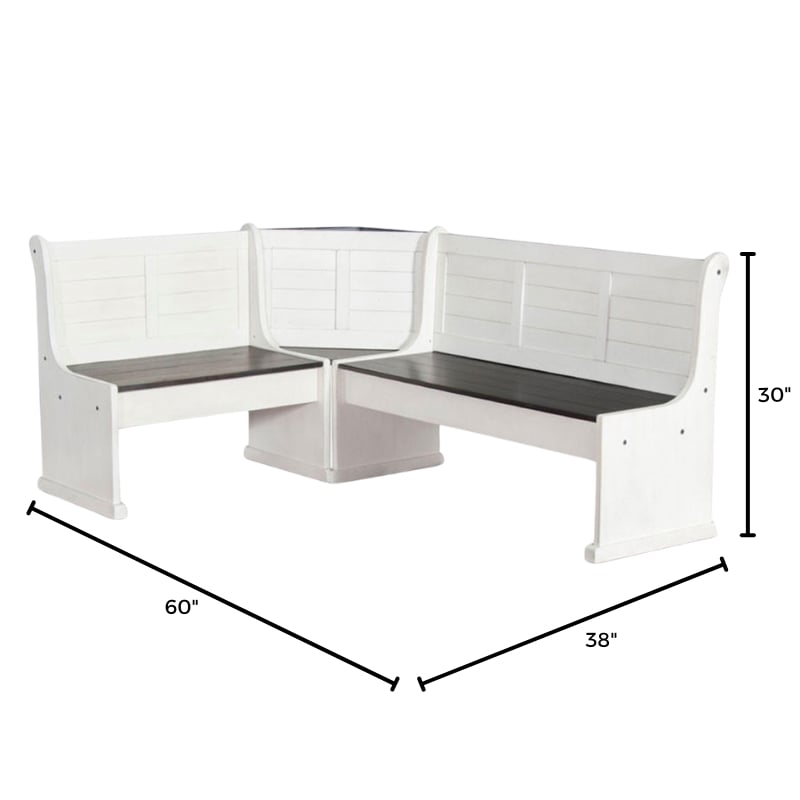 Pemberly Row Farmhouse Wood Breakfast Nook Set in Off White Dark Brown