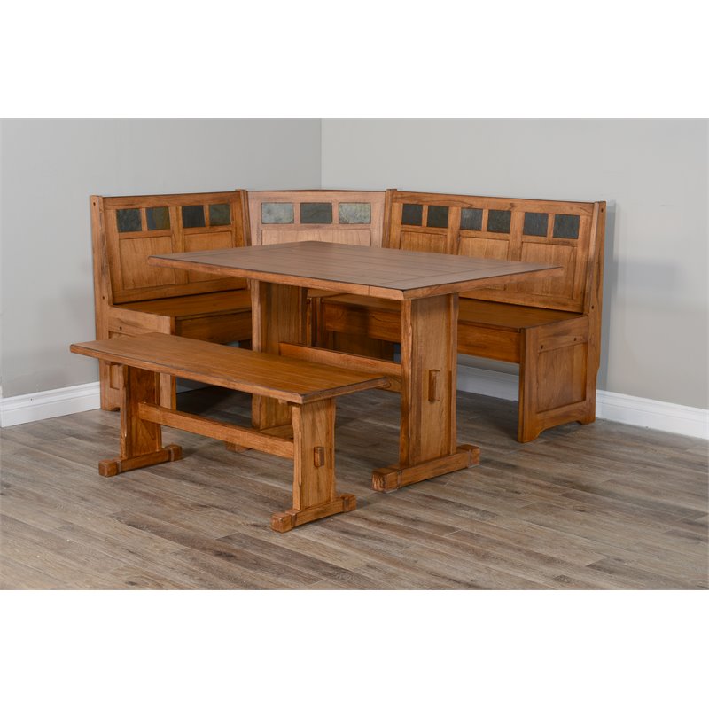 Pemberly Row Farmhouse Wood Breakfast Nook Set in Rustic Oak