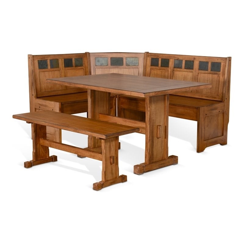 Pemberly Row Farmhouse Wood Breakfast Nook Set in Rustic Oak