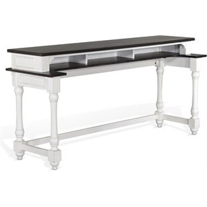 Pemberly Row Farmhouse 76&quot Wood Console Table in White and Dark Brown