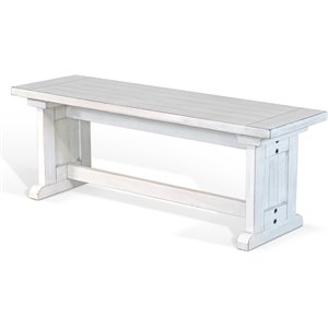 Pemberly Row 48&quot Farmhouse Mahogany Wood Side Bench in Marble White