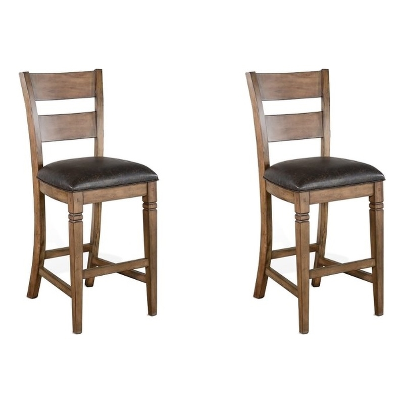 Pemberly Row Wood Bar Stool Chair in Brown (Set of 2)