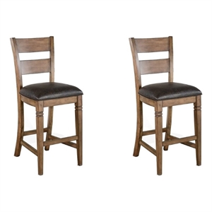 Pemberly Row Wood Bar Stool Chair in Brown (Set of 2)