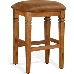Pemberly Row 30&quot Wood Backless Stool with Cushion Seat in Rustic Oak (Set of 2)