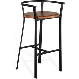 Pemberly Row 30&quot Mid-Century Sturdy Metal Barstool in Rustic Oak (Set of 2)