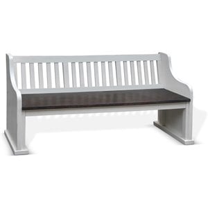 Pemberly Row Farmhouse 34&quot Slat Back Wood Bench in White and Dark Brown