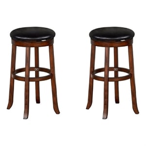 Pemberly Row 30&quot Wood Swivel Backless Stool in Medium Brown (Set of 2)