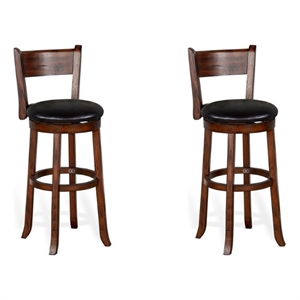 Pemberly Row 30&quot Wood Swivel Barstool with Cushion in Medium Brown (Set of 2)