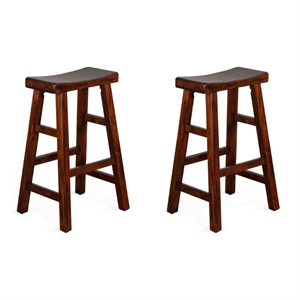 Pemberly Row 30&quot Saddle Seat Mahogany Wood Stool in Dark Chocolate (Set of 2)