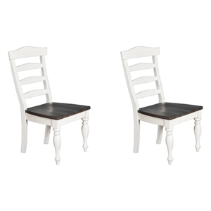 Pemberly Row 41&quotH Ladderback Wood Chair with Seat in White/Dark Brown (Set of 2)
