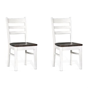 Pemberly Row 18&quot Wood Ladderback Chair in White and Dark Brown (Set of 2)