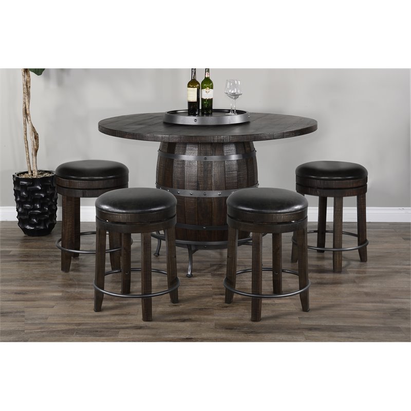 Pemberly Row Wood Bar Stool Chair in Tobacco (Set of 2)