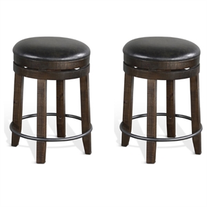 Pemberly Row Wood Bar Stool Chair in Tobacco (Set of 2)