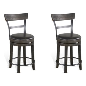 Pemberly Row 24&quot Wood Swivel Barstool with Back in Tobacco Leaf (Set of 2)