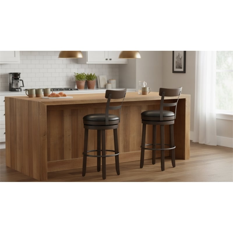 Pemberly Row Wood Bar Stool Chair in Tobacco (Set of 2)